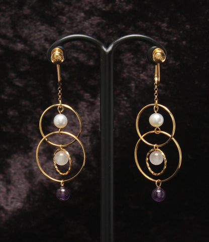 美品 イヤリング K18  K14 パール アメジスト ローズクォーツ レディース