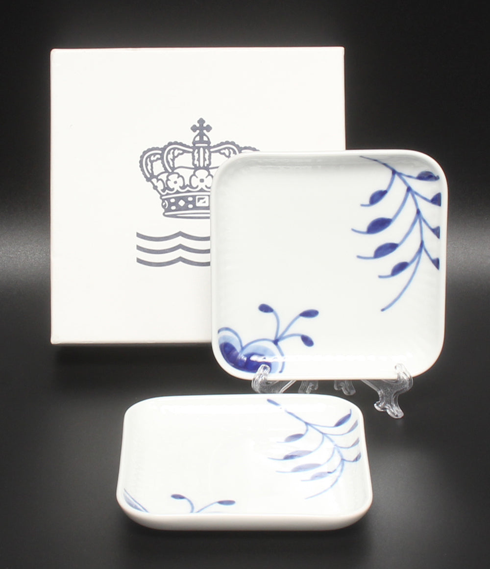 美品 Royal Copenhagen スモールスクエアディッシュ 皿 2点セット 10cm ブルーフルーテッド メガ ロイヤルコペンハーゲン