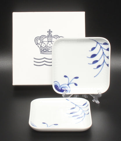 美品 Royal Copenhagen スモールスクエアディッシュ 皿 2点セット 10cm ブルーフルーテッド メガ ロイヤルコペンハーゲン