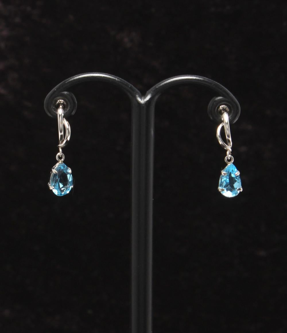 美品 ネックレス K14WG ブルートパーズ ダイヤ0.02ct ピアスK14WG ブルートパーズ 2点セット レディース