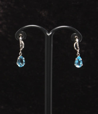 美品 ネックレス K14WG ブルートパーズ ダイヤ0.02ct ピアスK14WG ブルートパーズ 2点セット レディース