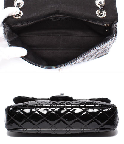 CHANEL チェーンショルダーバッグ ダブルチェーン シングルフラップ シルバー金具 パテントレザー マトラッセ エナメル レディース シャネル