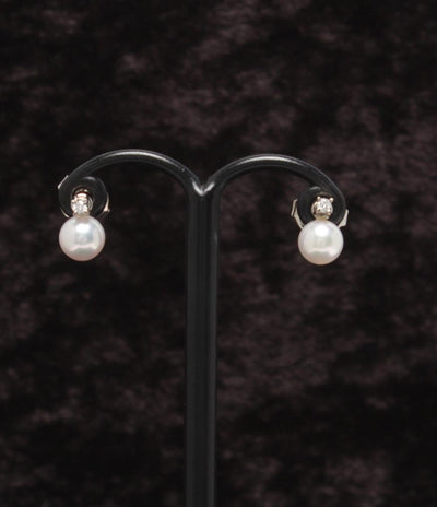 美品 ミキモト ピアス K18 パール 5.4mm ダイヤ レディース MIKIMOTO