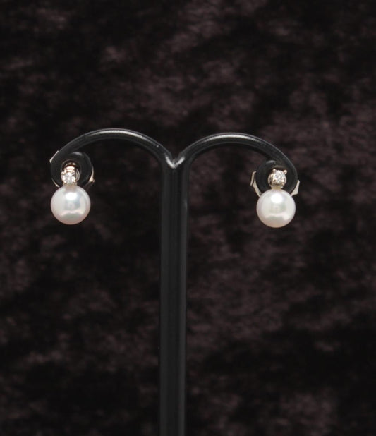 美品 ミキモト ピアス K18 パール 5.4mm ダイヤ レディース MIKIMOTO