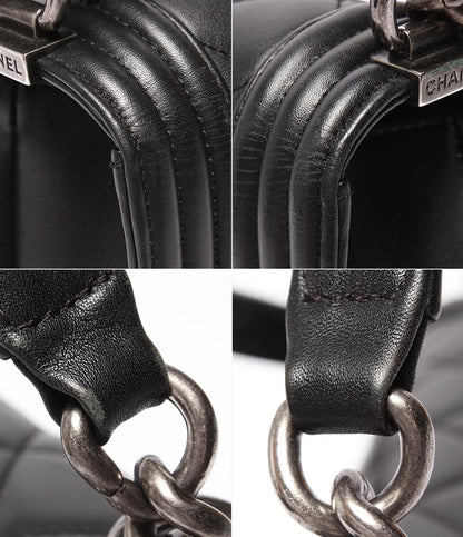 シャネル チェーンショルダーバッグ 肩掛け ヴィンテージシルバー金具 ラムスキン 19番台 ボーイシャネル レディース CHANEL