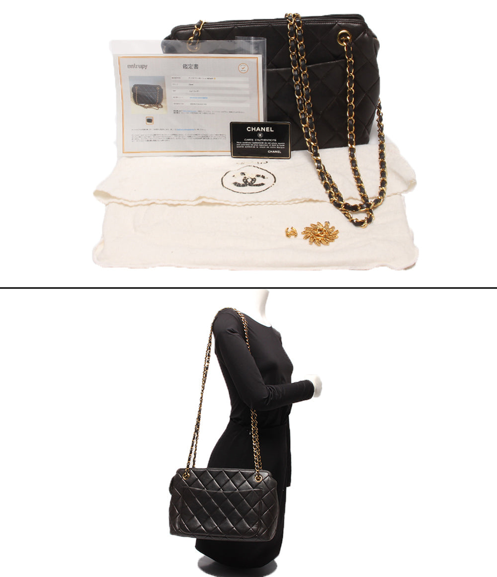 CHANEL チェーンショルダーバッグ 肩掛け ラムスキン ゴールド金具 マトラッセ レディース シャネル