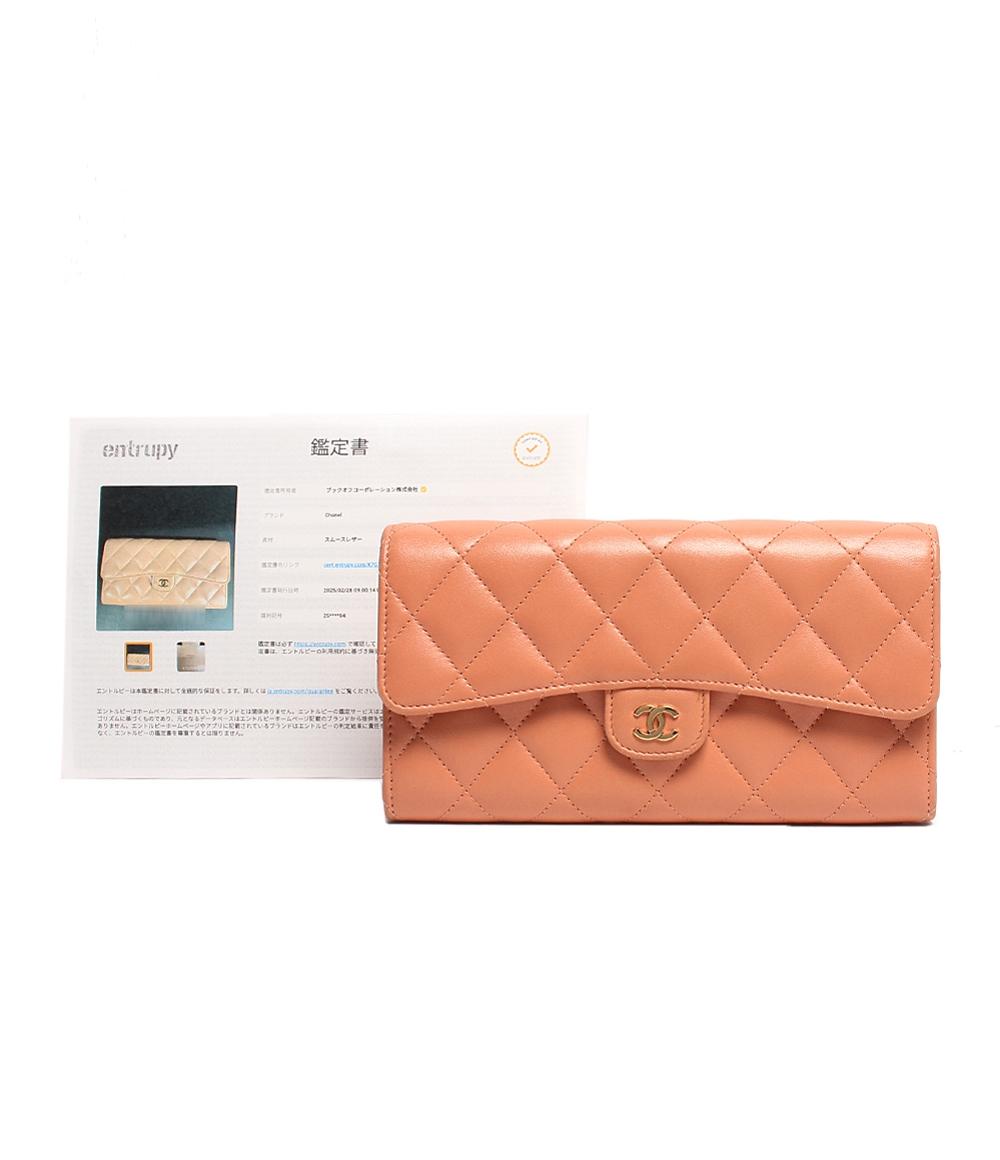 シャネル 長財布 ココマーク シルバー金具 サーモンピンク系 