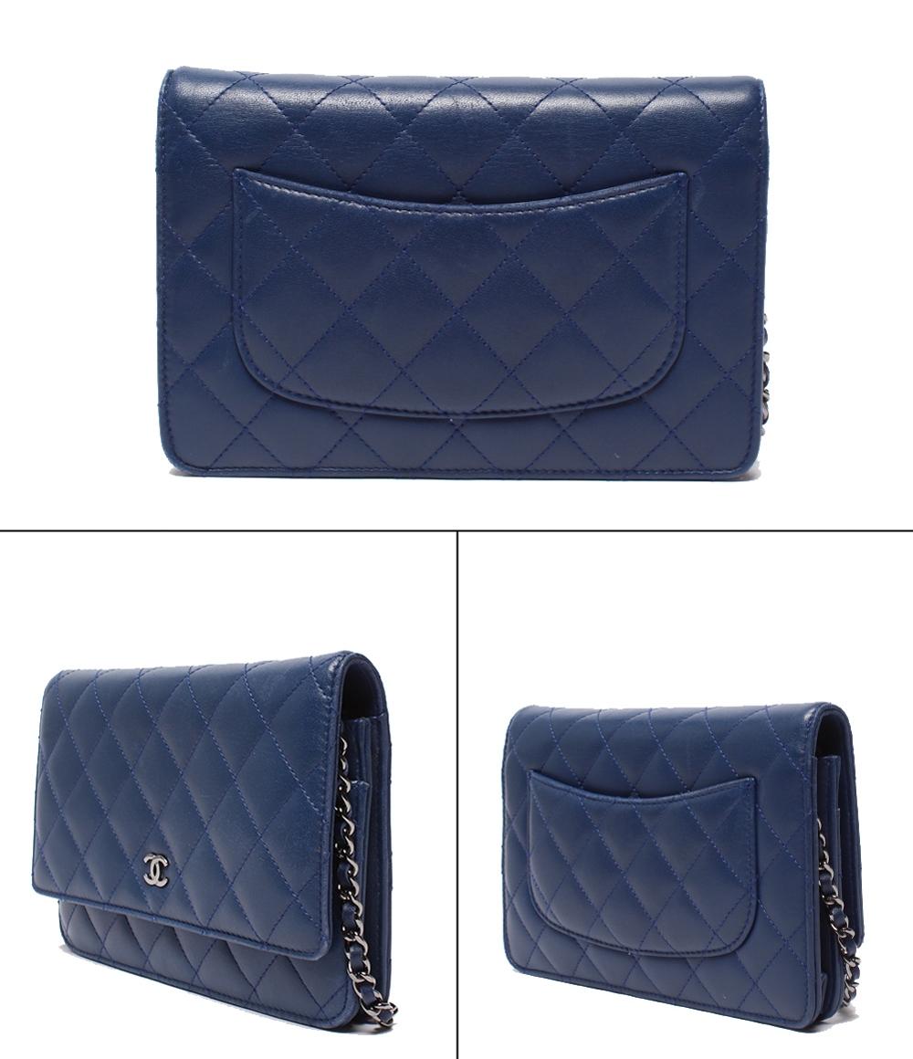 CHANEL チェーンウォレット ショルダーバッグ シルバー金具 マトラッセ ラムスキン A33814 レディース シャネル