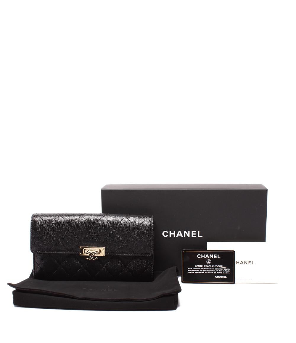 CHANEL 長財布 CHANEL 長財布 ココ ロック フラップウォレット ゴールド金具 キャビア