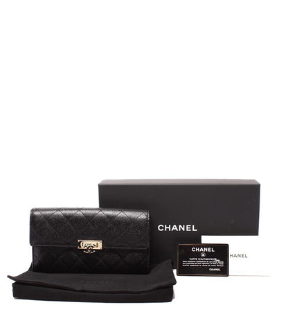 CHANEL 長財布  ココ ロック フラップウォレット ゴールド金具 キャビアスキン A80768 シャネル