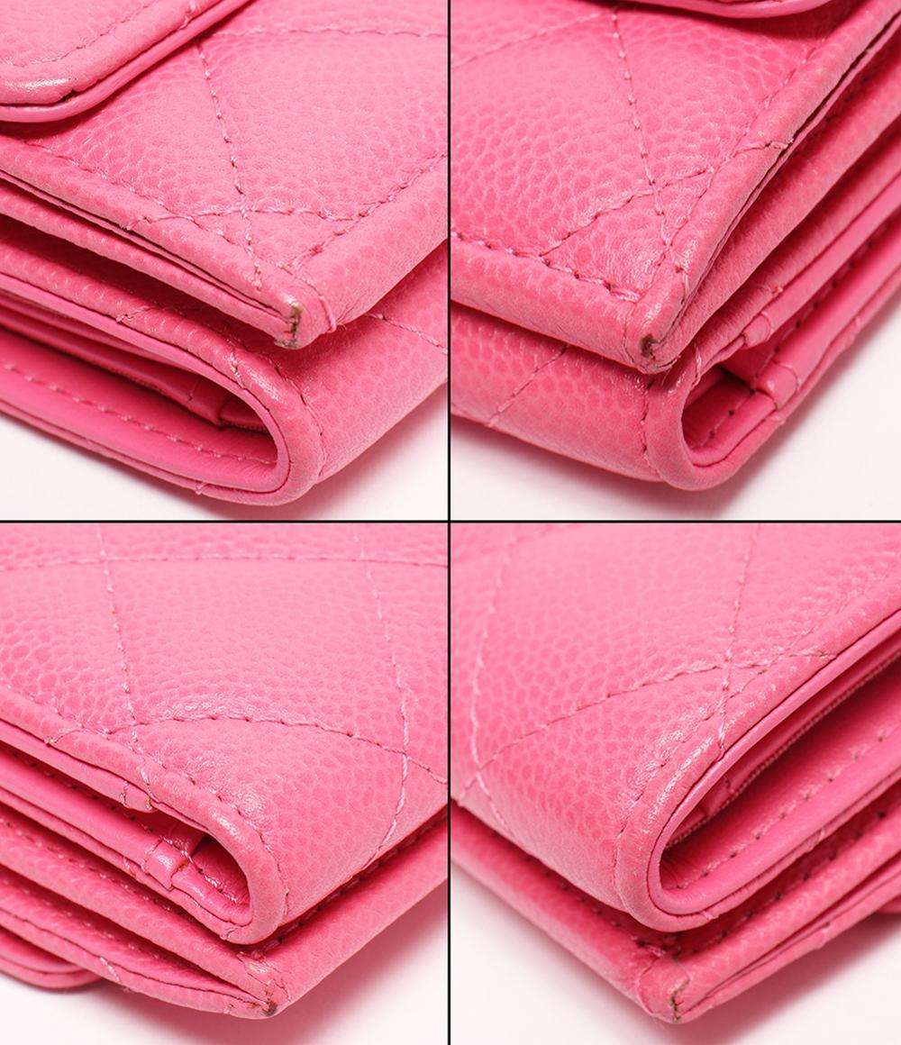 CHANEL 三つ折り財布 キャビアスキン ゴールド金具 マトラッセ レディース シャネル