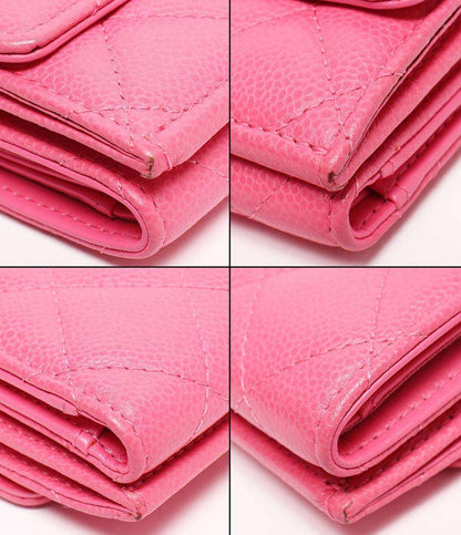 CHANEL 三つ折り財布 キャビアスキン ゴールド金具 マトラッセ レディース シャネル