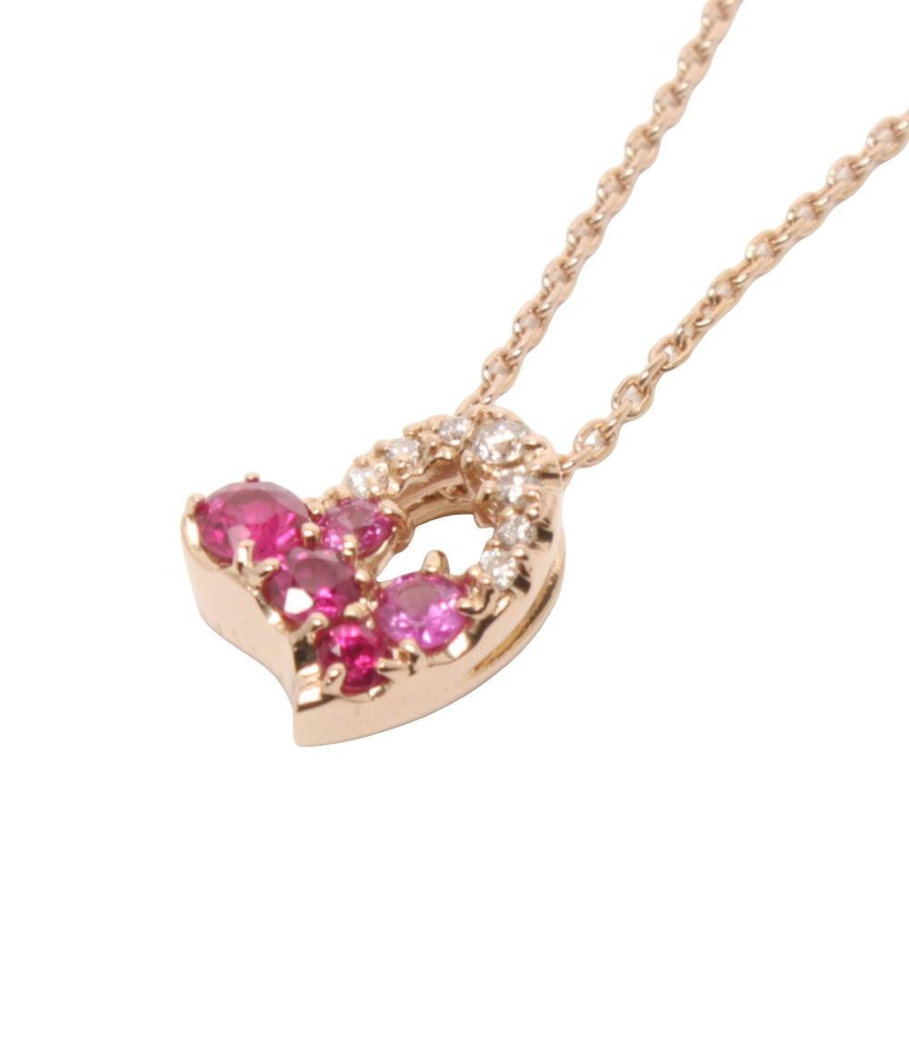 美品 ポンテヴェキオ ネックレス K18 ルビー 0.17ct ピンクサファイア 0.09ct ダイヤ 0.05ct ハートモチーフ レディース Ponte Vecchio