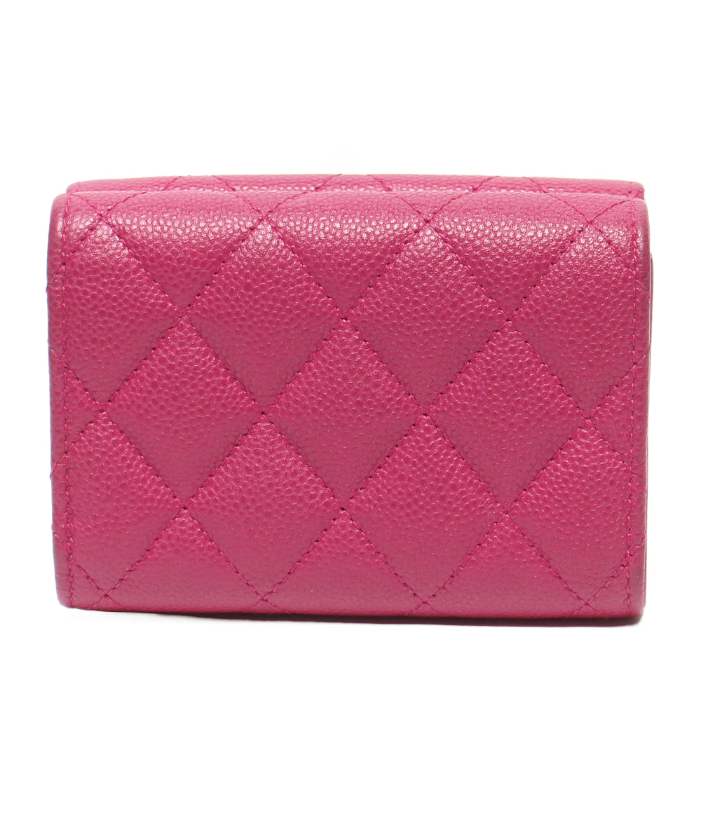 CHANEL 三つ折り財布 ゴールド金具 キャビアスキン マトラッセ ランダム番台 レディース シャネル