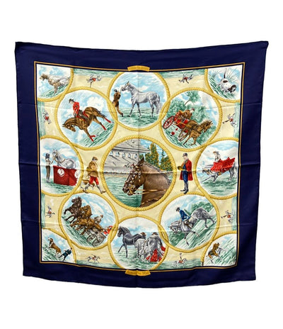 美品 HERMES スカーフ カレ90 シルク100% Auteuil en Mai レディース エルメス