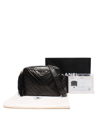 CHANEL ショルダーバッグ バイアスステッチ Vステッチ フリンジ ラムスキン ゴールド金具 2番台 肩掛け 斜め掛け レディース シャネル