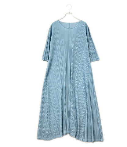 美品 PLEATS PLEASE メロウプリーツ 五分袖 ロングワンピース レディース SIZE 5 プリーツプリーズ