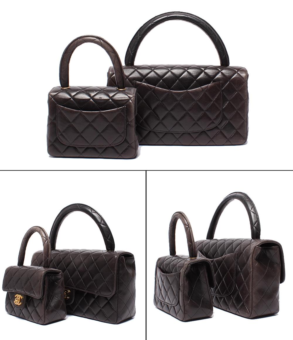 CHANEL ハンドバッグ 親子バッグ トップハンドル マトラッセ ゴールド金具 3番台 ラムスキン レディース シャネル