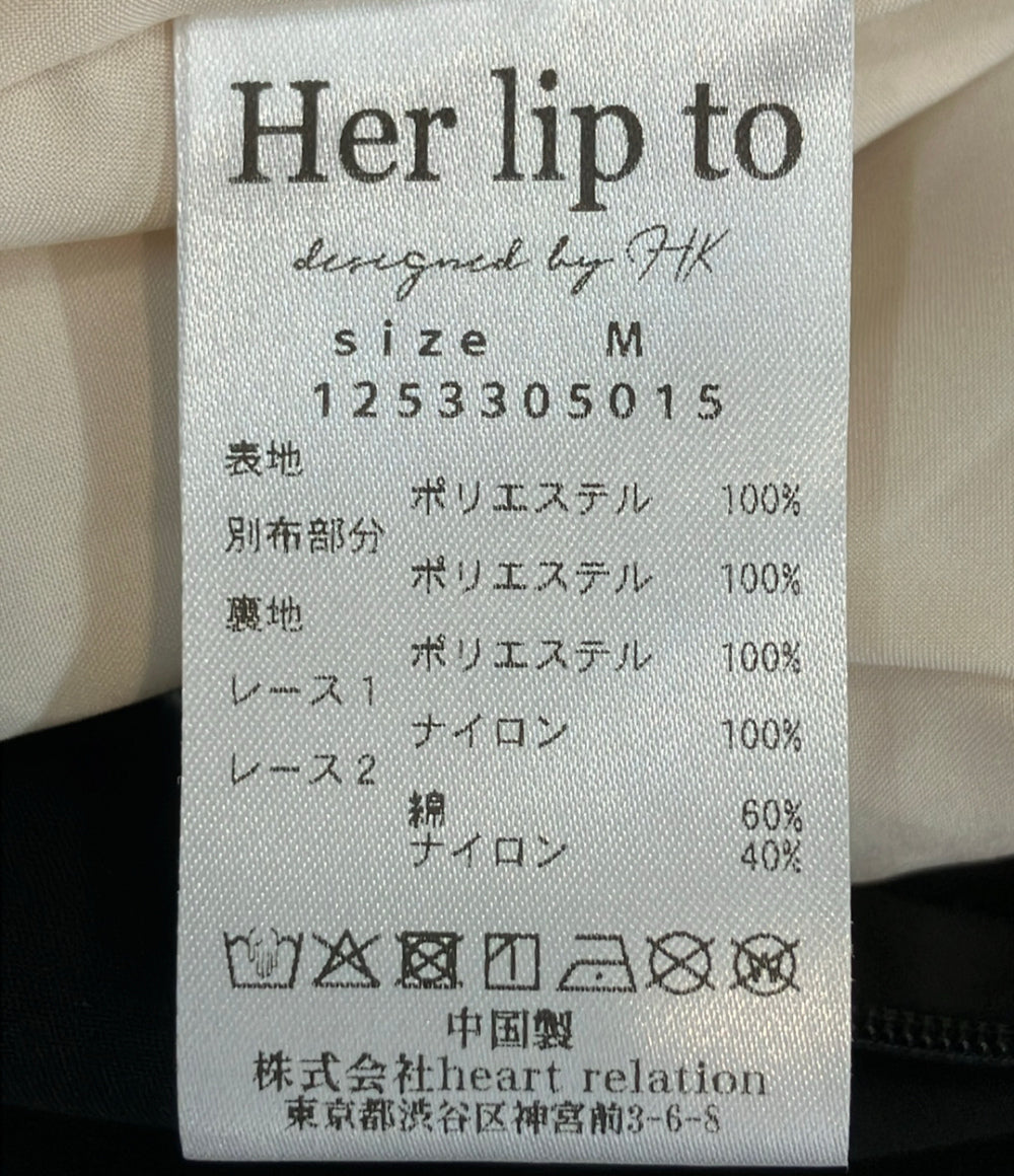 美品 Her lip to ノースリーブワンピース ブラック×ホワイト isa tiered lace cami dress 1253305015 レディース SIZE M ハーリップトゥ