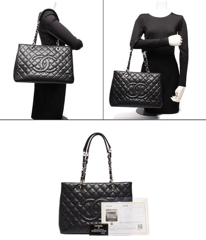 CHANEL チェーントートバッグ グランドショッピング GST シルバー金具 キャビアスキン マトラッセ レディース シャネル