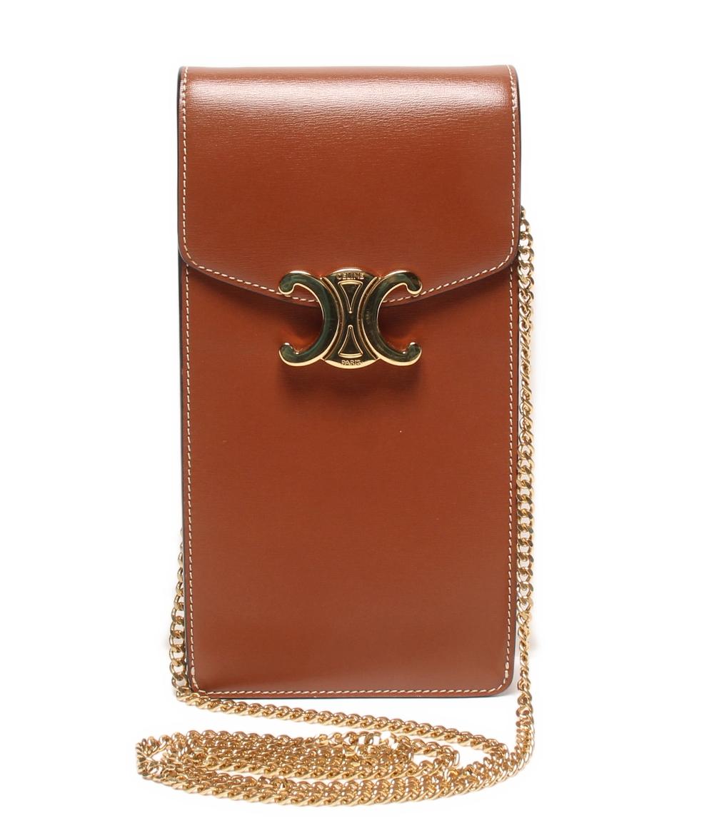 CELINE チェーンショルダーバッグ 斜め掛け モバイルポーチ シャイニーカーフスキン レディース セリーヌ