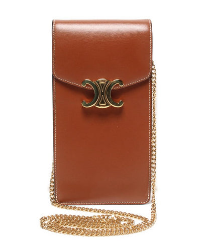 CELINE チェーンショルダーバッグ 斜め掛け モバイルポーチ シャイニーカーフスキン レディース セリーヌ