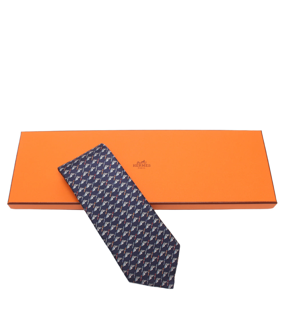 美品 HERMES ネクタイ シルク100％ 馬柄 メンズ エルメス