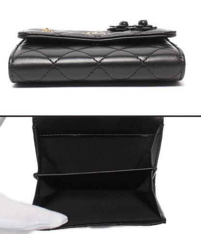 CHANEL コンパクトウォレット ミニ財布 ゴールド金具 27番台 カメリア レディース シャネル