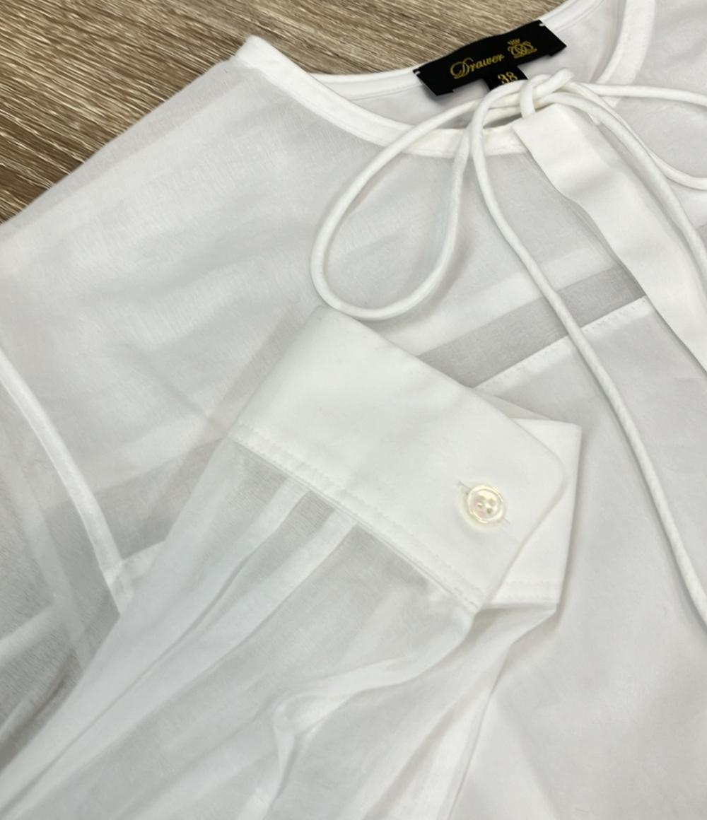 Drawer 長袖ブラウス コットンシアー 切替リボン  23AW 6521-299-1123 レディース SIZE 38 (M) ドゥロワー