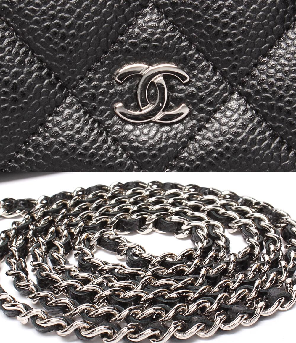 美品 シャネル チェーンショルダーウォレット シルバー金具 キャビアスキン マトラッセ レディース CHANEL