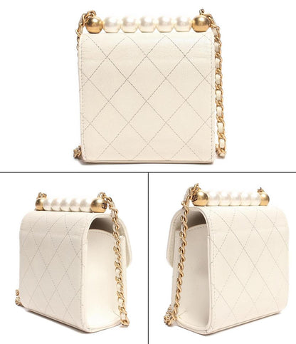 シャネル チェーンレザーショルダーバッグ ココマーク フェイクパール ゴールド金具 ミニマトラッセ ラムスキン レディース CHANEL