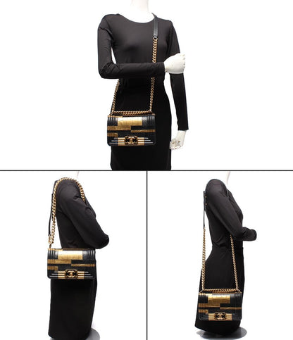 美品 CHANEL チェーンショルダーバッグ ゴールド金具 クロコ型押し ボーイシャネル レディース シャネル