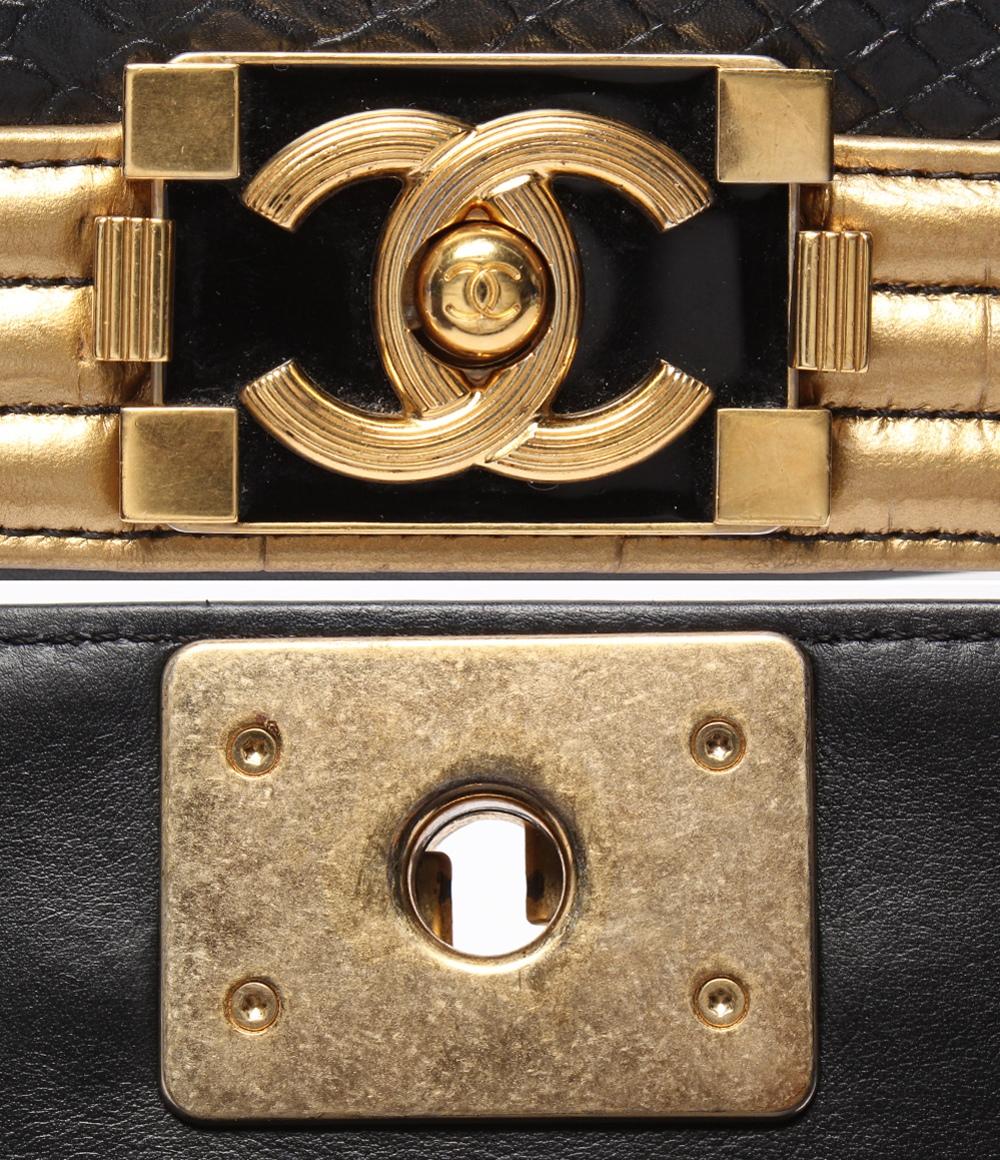 美品 CHANEL チェーンショルダーバッグ ゴールド金具 クロコ型押し ボーイシャネル レディース シャネル
