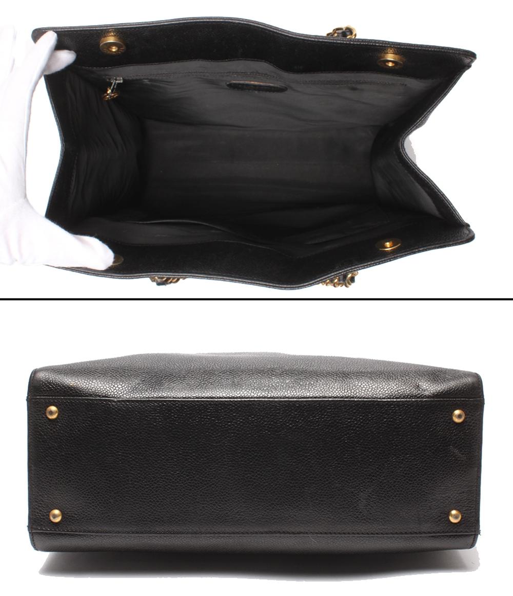 美品　シャネル キャビアスキン ココマーク チェーントートバック　黒　ゴールド CHANEL シャネル キャビアスキン ココマーク チェーントートバッグ 黒