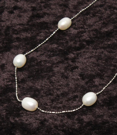 美品 ネックレス 淡水パール6×7mm ステーション レディース