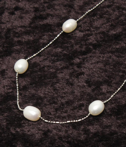 美品 ネックレス 淡水パール6×7mm ステーション レディース