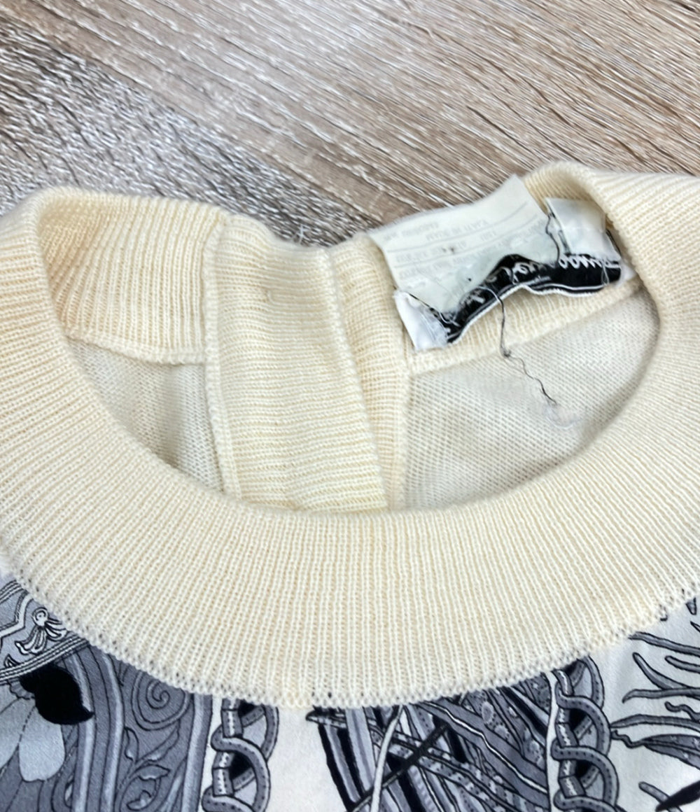 Salvatore Ferragamo 半袖ニット 動物モチーフ モノトーン シルク レディース サルヴァトーレフェラガモ
