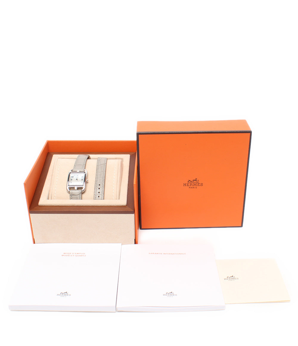HERMES 腕時計 ドゥブルトゥール アリゲーターマット ケープコッド クオーツ シルバー CC1.210c レディース エルメス