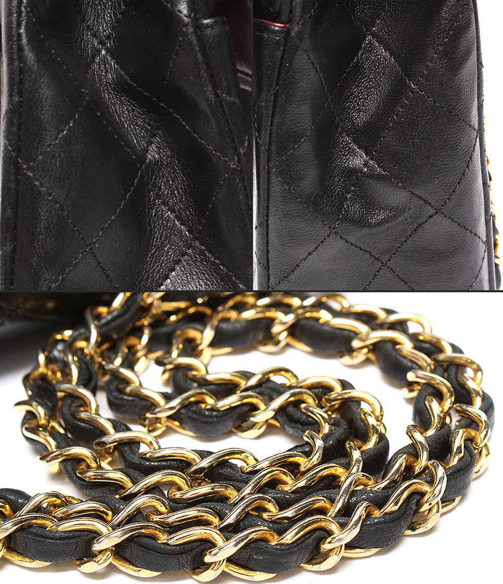 CHANEL チェーンショルダーバッグ ダブルチェーン ダブルフラップ ゴールド金具 マトラッセ 1番台 ラムスキン 肩掛け レディース シャネル