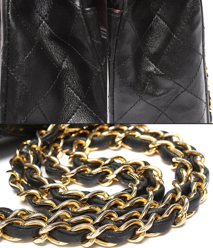 CHANEL チェーンショルダーバッグ ダブルチェーン ダブルフラップ ゴールド金具 マトラッセ 1番台 ラムスキン 肩掛け レディース シャネル