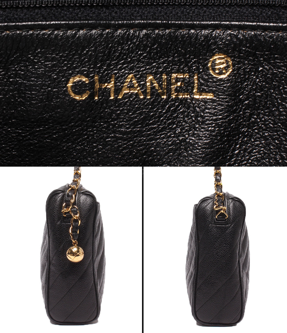 シャネル キャビアスキンショルダーバッグ ゴールドチェーン CHANEL チェーンショルダーバッグ 斜め掛け ゴールド金具 キャビア
