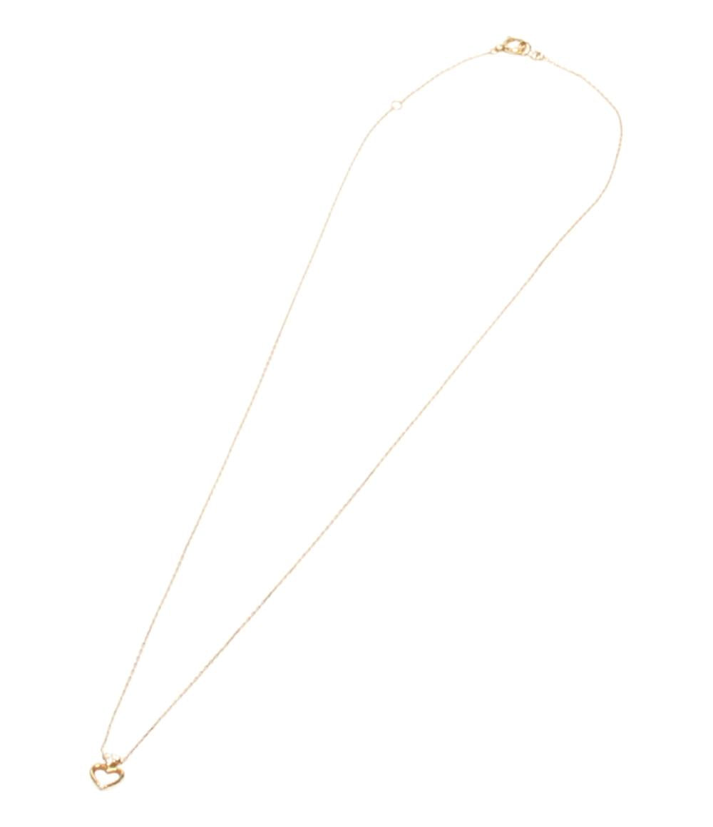 美品 AHKAH ネックレス K18 ダイヤ 0.02ct ハートモチーフ レディース アーカー