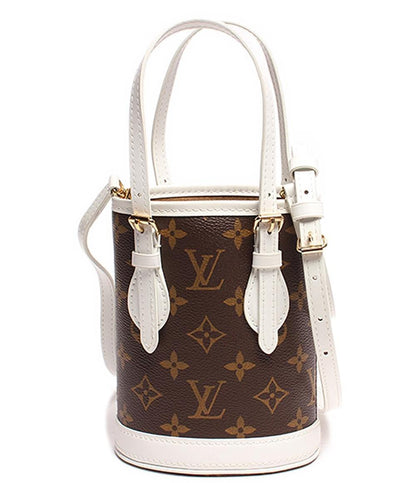 美品 ルイ・ヴィトン ショルダーバッグ ハンドバッグ ゴールド金具 ナノ バケット LV マッチ モノグラム キャンバス M81489 レディース LOUIS VUITTON