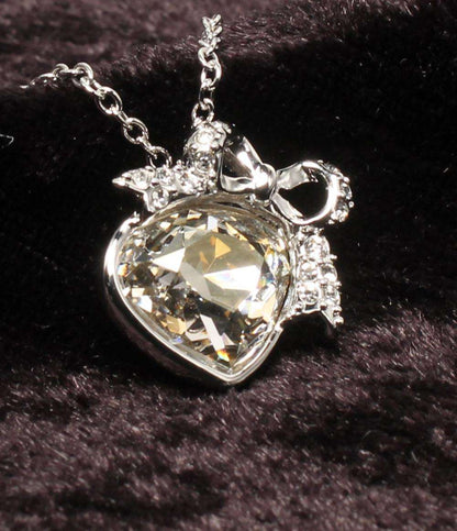 美品 SWAROVSKI ネックレス ハートモチーフ リボンモチーフ レディース スワロフスキー