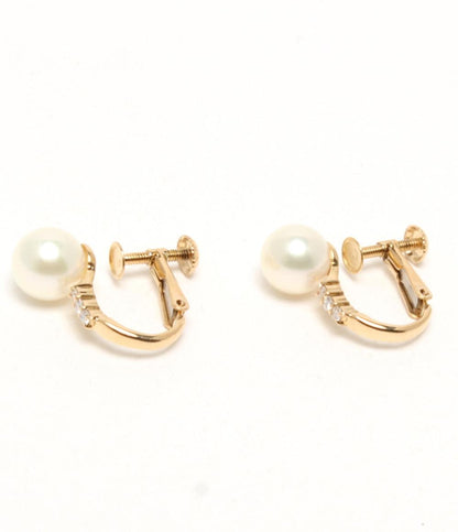 美品 イヤリング K18 パール 7.3mm ダイヤ 0.042ct レディース