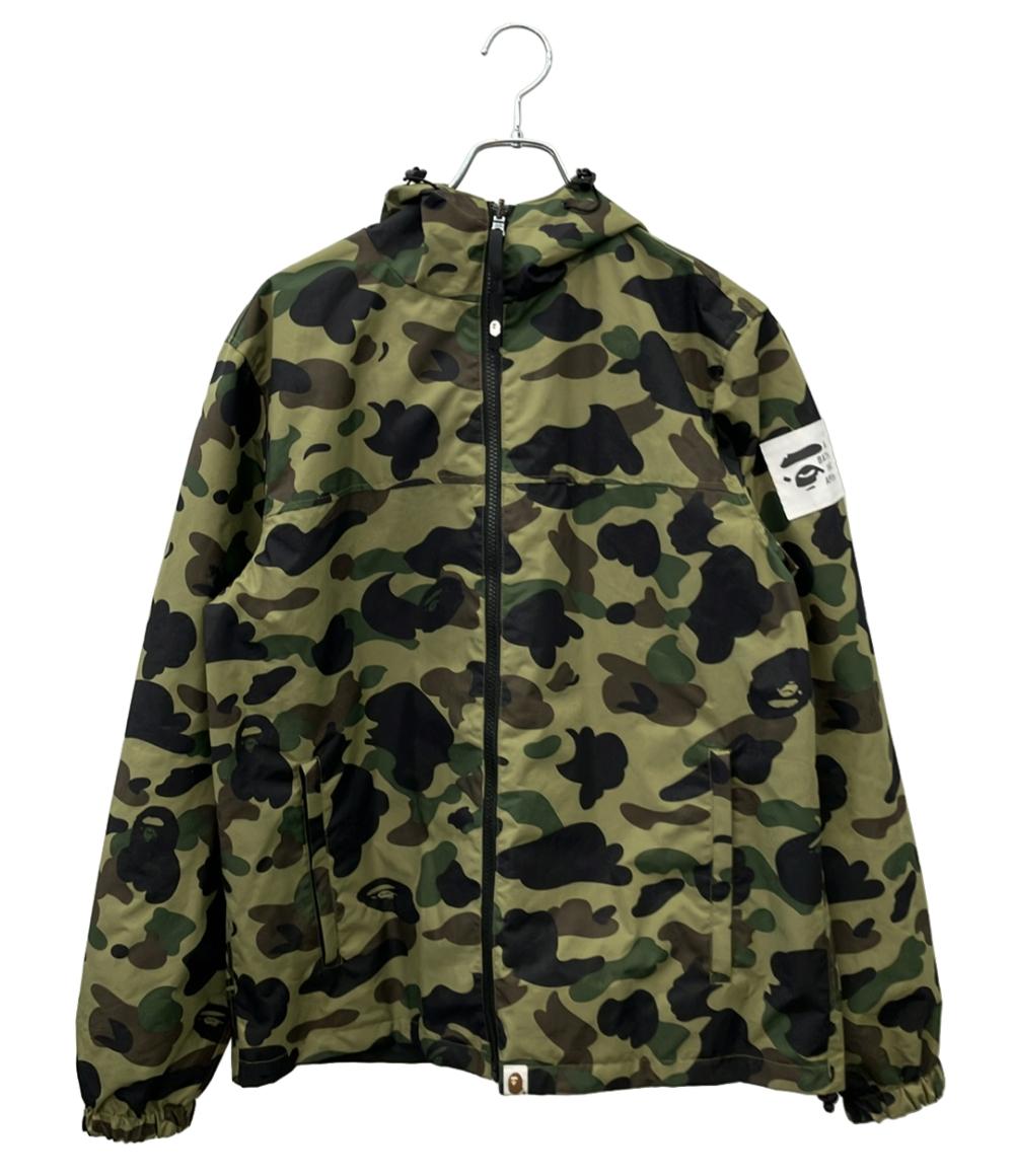 A BATHING APE ナイロンジャケット カモフラージュ柄 ブラック 猿顔ロゴ リバーシブル 17SS 1ST CAMO HOODIE JACKET 001LJD801002X メンズ SIZE M