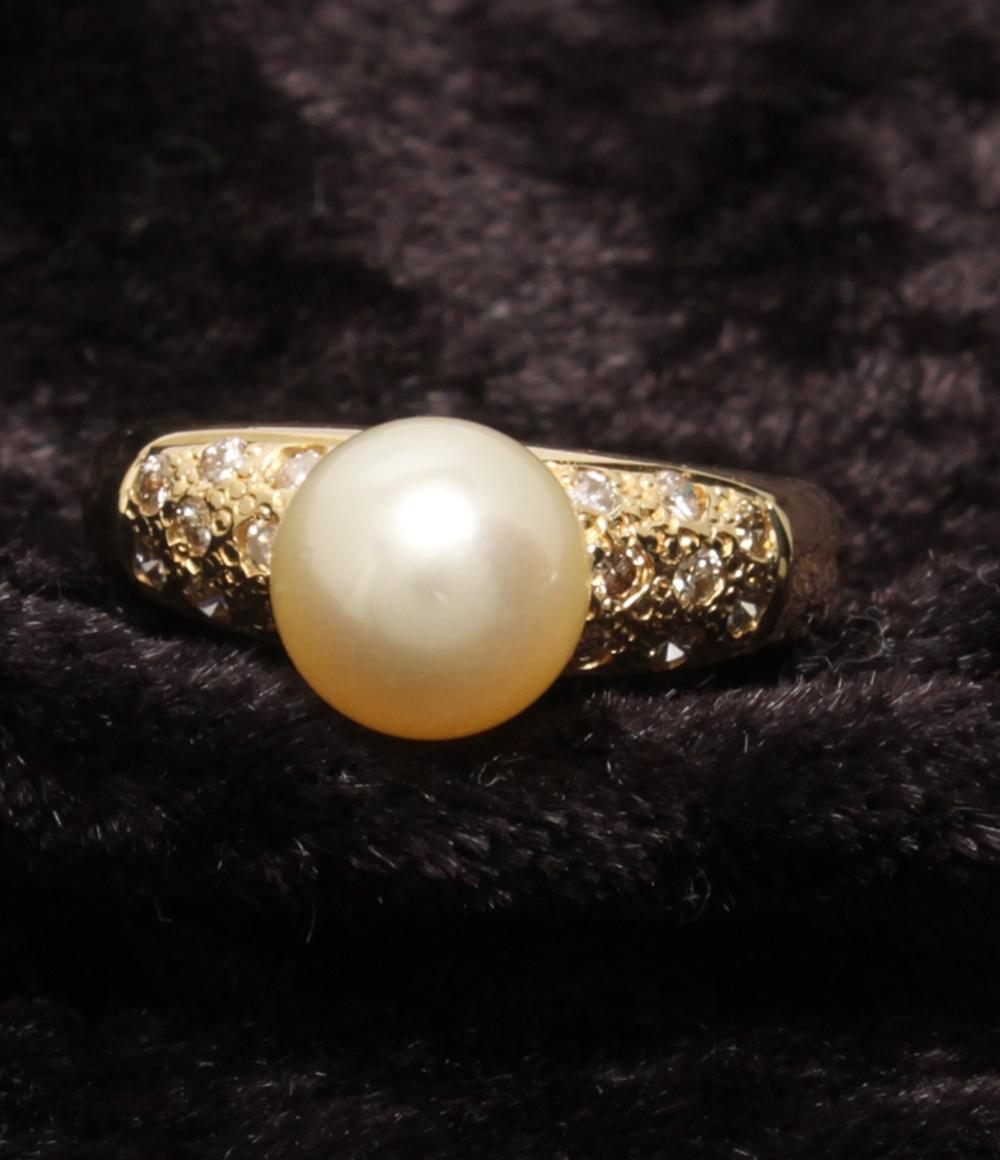 美品 リング 指輪 K18 パール 7.7mm ダイヤ 0.25ct レディース SIZE 10号