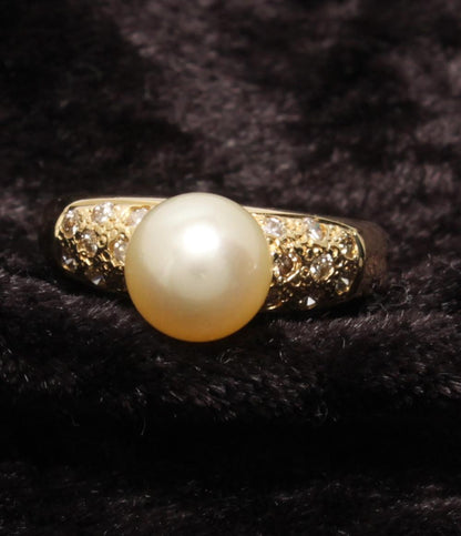 美品 リング 指輪 K18 パール 7.7mm ダイヤ 0.25ct レディース SIZE 10号