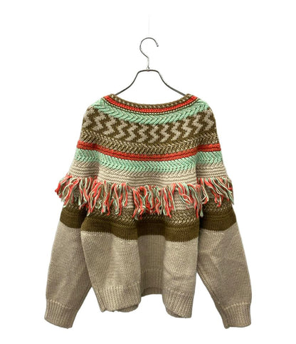 BEARDSLEY 長袖 ニット ジャガードフリンジニット BEZ1032505A0004 レディース SIZE F (M) ビアズリー