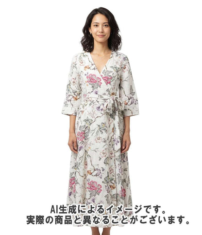 MYLAN 半袖ワンピース 花柄 リネン オリエンタルガーデンリリー MY18SS-OP014 レディース SIZE S マイラン